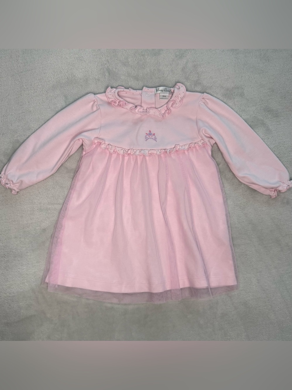 Kissy Kissy Baby Girl Pink Princess Dress with Tulle Skirt 6-9 Mo